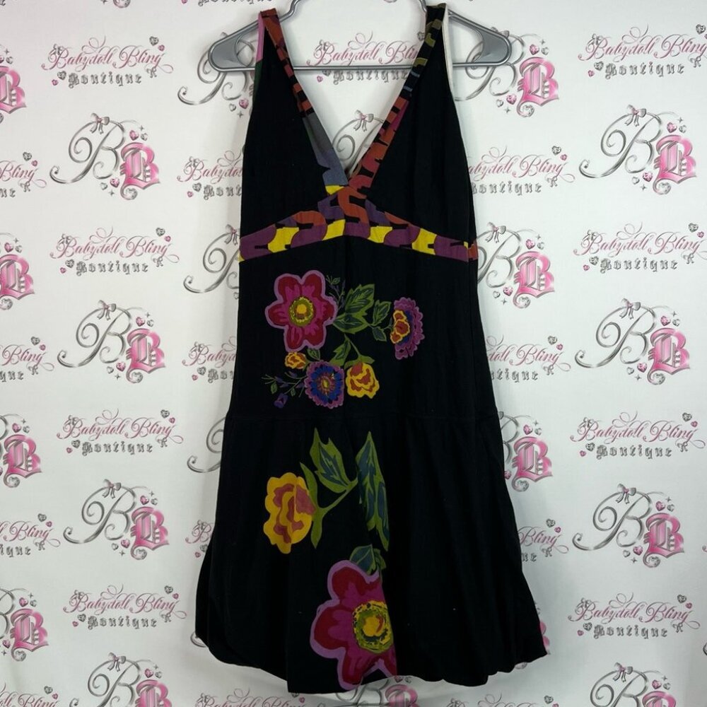 Desigual dress embroidered logo flowers Black Dress Vibrant Floral Patterns